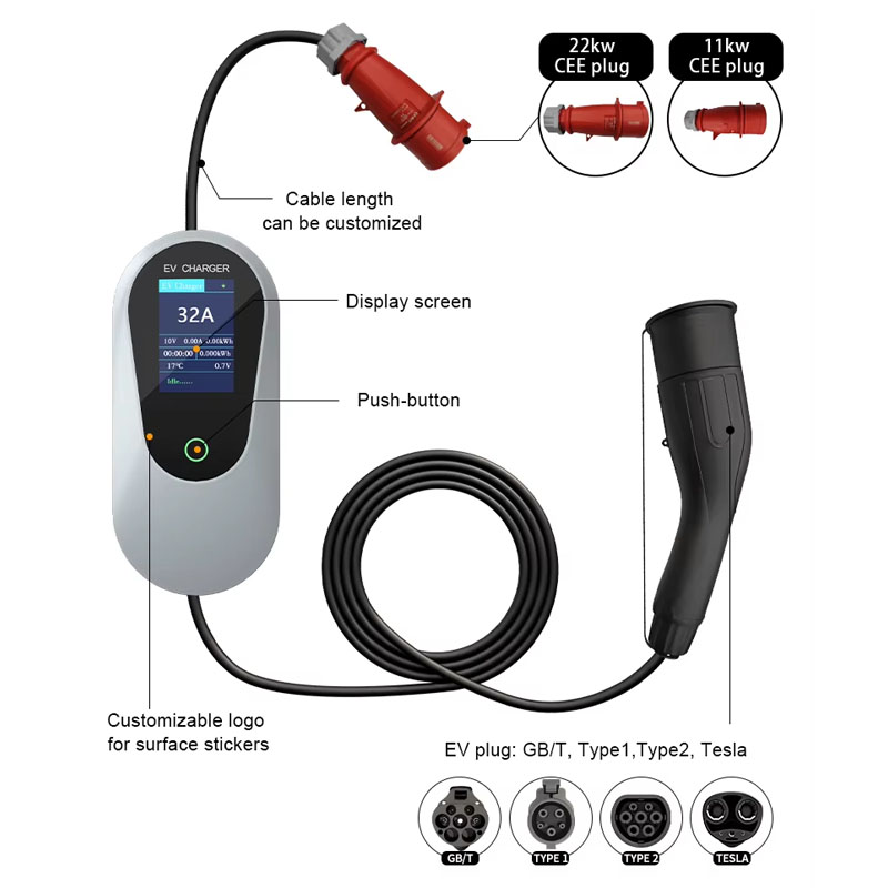 Level 2 Mode 7kw 11kw 22kw Por - đánh giá và giá Type 2 Portable Ev Charger 11Kw Cee