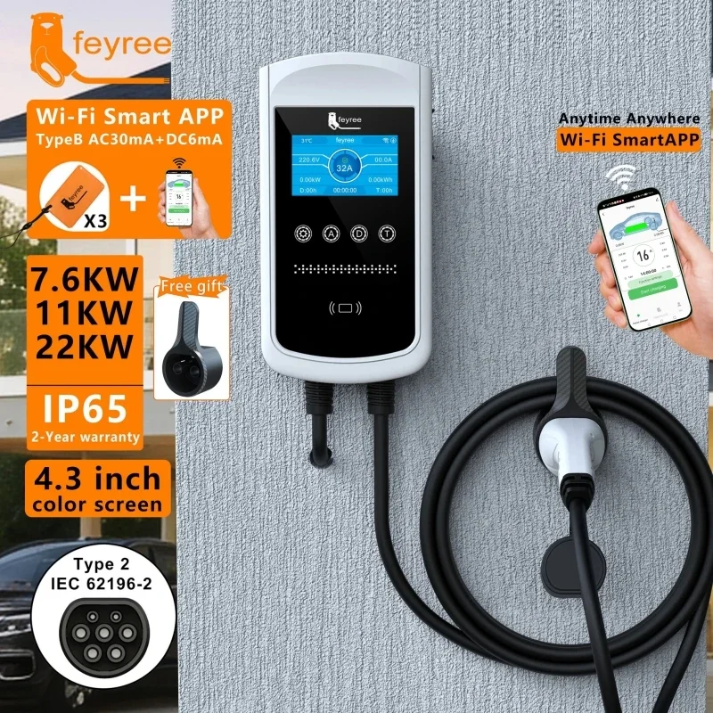 Feyree Type2 EV Charger 32A 7. - đánh giá và giá Ev Charger Type 2 22Kw 32A 3 Phase